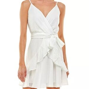 Trixxi Juniors’ Printed Ruffle Fit & Flare Dress White Size Medium